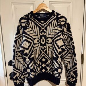 Ralph Lauren vintage Navy and White Patterned snowflake Crewneck Sweater
